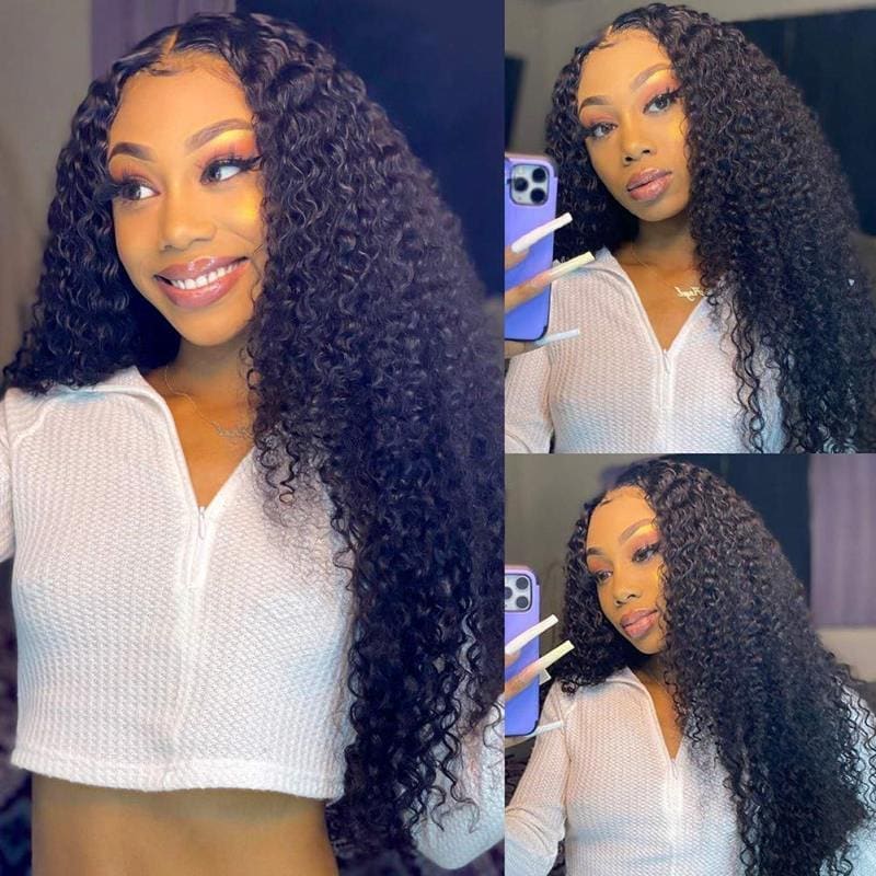 FORGIRLFOREVER Kinky Curly Wig 13x6 Lace Frontal Wig Natural Color Human Hair Wigs