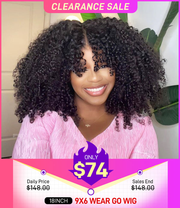 [CLEARANCE SALE] FREE UPGRADE FORGIRLFOREVER 9x6 Wear Go Glueless Wig 5 Seconds Quick Install Pre-Cut Kinky Curly Human Hair Wig Beginner Friendly