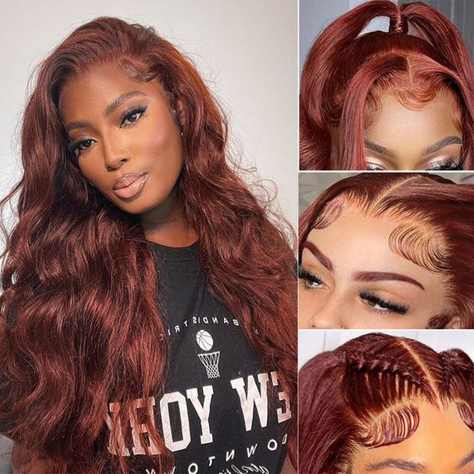 FORGIRLFOREVER Reddish Brown Body Wave Wig 13x4 Lace Front Human Hair Wigs With Baby Hair