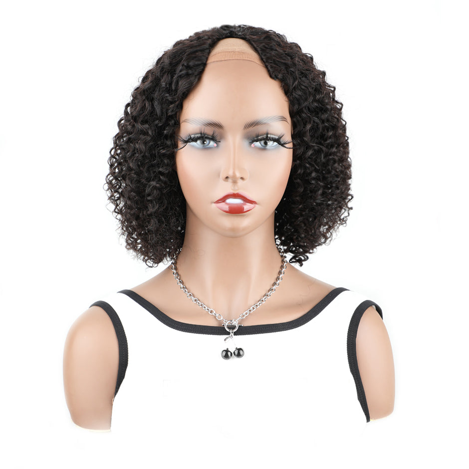 [CLEARANCE SALE] FORGIRLFOREVER Short Bob V Part Wig Human Hair Kinky Curly Wig No Leave Out Thin Part Wigs For Women