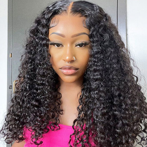 FORGIRLFOREVER Water Wave Wig 180% Density V Part Wig No Leave Out Human Hair Wigs For Women No Lace Wig