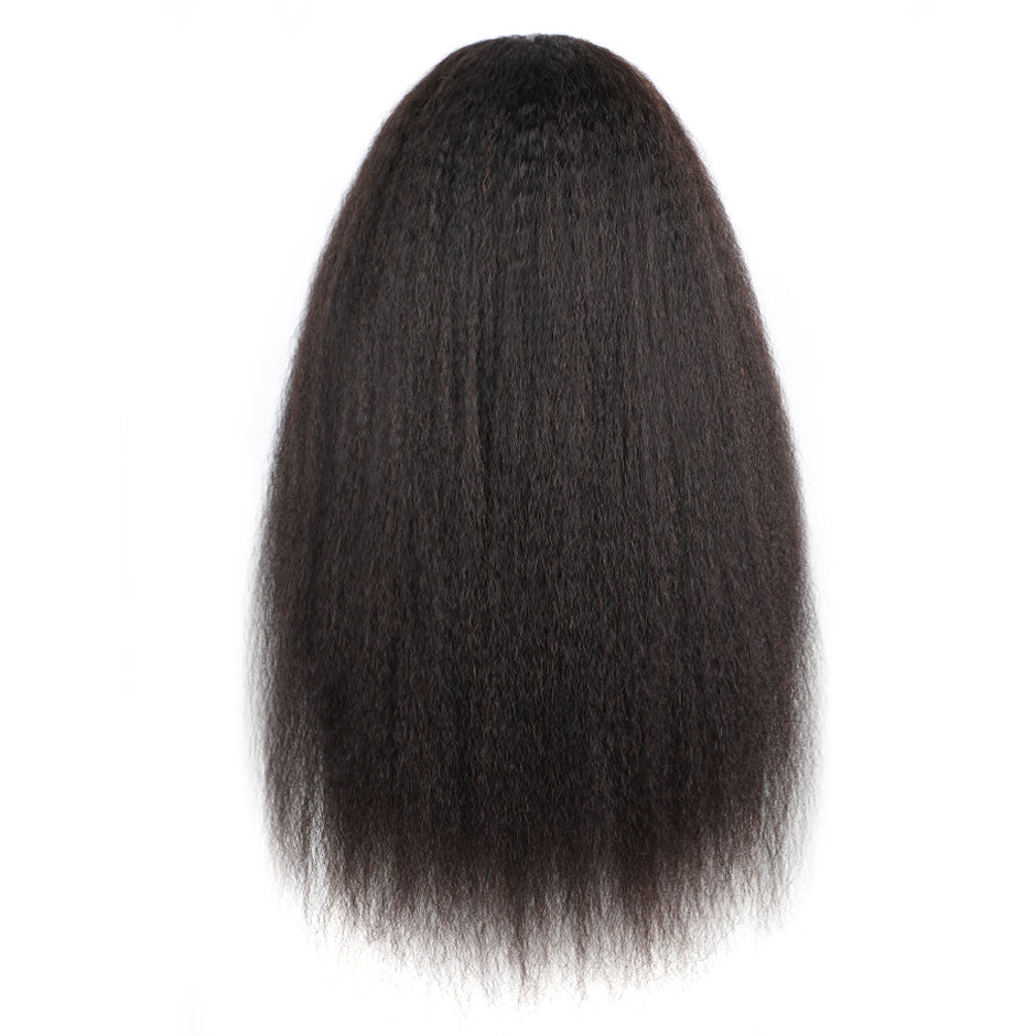 FORGIRLFOREVER 6X4 Pre-cut Kinky Straight Wig Quick Install Wear Go Guleless Wig Natural Color Yaki Straight Human Hair Wigs