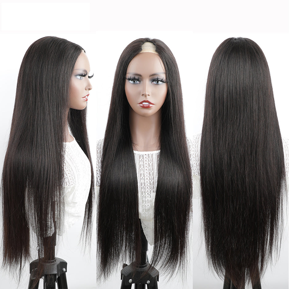 FORGIRLFOREVER V Part Straight Wig 180% Density No Leave Out Human Hair Wigs For Black Women No Lace Wig