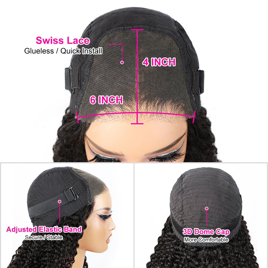 FORGIRLFOREVER 6x4 Kinky Curly Wear Go Glueless Wig 5 Seconds Quick Install Pre-Cut Human Hair Wig