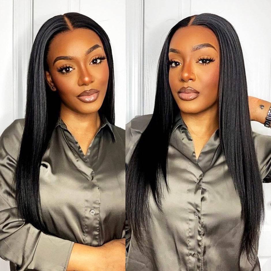 FORGIRLFOREVER Straight Human Hair Wigs 4x4 Lace Closure Wig Preplucked Natural Hairline