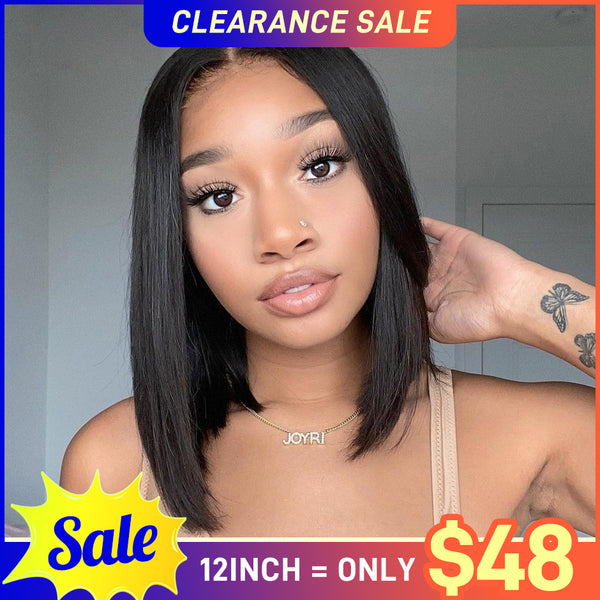 [CLEARANCE SALE] FORGIRLFOREVER V Part Bob Wig 180% Density Straight Wig No Leave Out Human Hair Wigs No Lace Wig