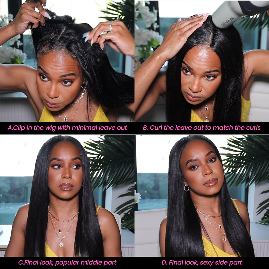 FORGIRLFOREVER V Part Straight Wig 180% Density No Leave Out Human Hair Wigs For Black Women No Lace Wig