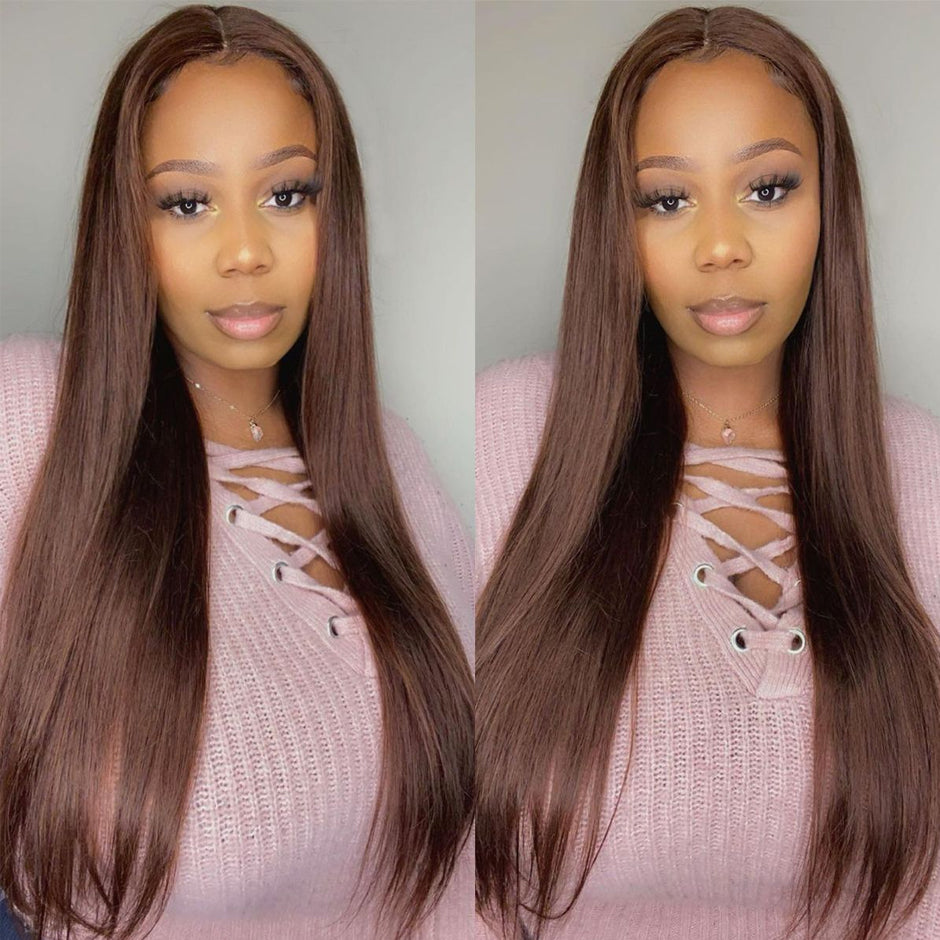 FORGIRLFOREVER Chocolate Brown Straight Wig Preplucked 13x4 Lace Frontal Human Hair Wigs