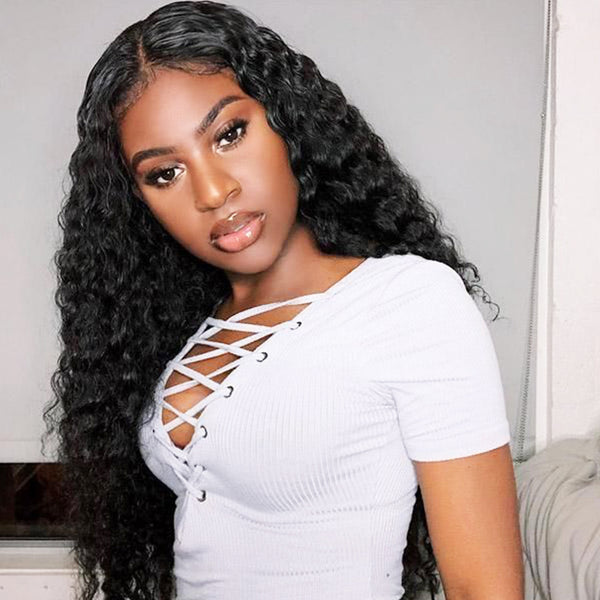 FORGIRLFOREVER Deep Wave Human Hair Wigs 4x4 Lace Closure Wig Preplucked Deep Curly Lace Wig