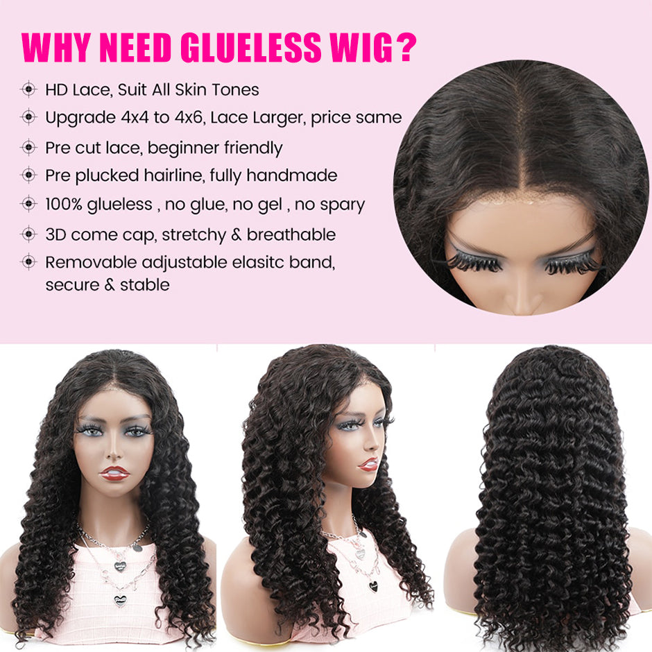 FORGIRLFOREVER Deep Wave Glueless Wig 6x4 Pre Cut Wear Go Wig 5 Seconds Quick Install Wig Beginner Friendly