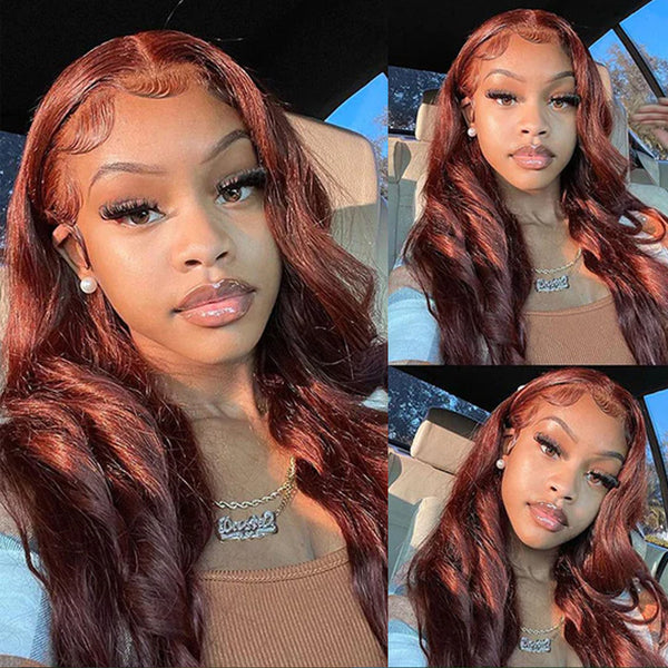 FORGIRLFOREVER Reddish Brown Body Wave Wig 13x4 Lace Front Human Hair Wigs With Baby Hair