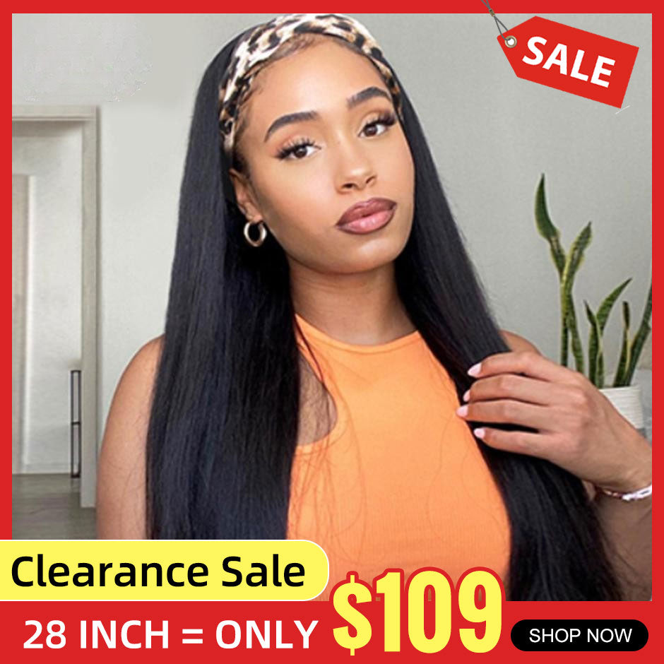 【Clearance Sale】FORGIRLFOREVER Headband Wig 100% Straight Human Hair Wig No Lace Glueless Wig For Women Quick Install Wear Go Wig