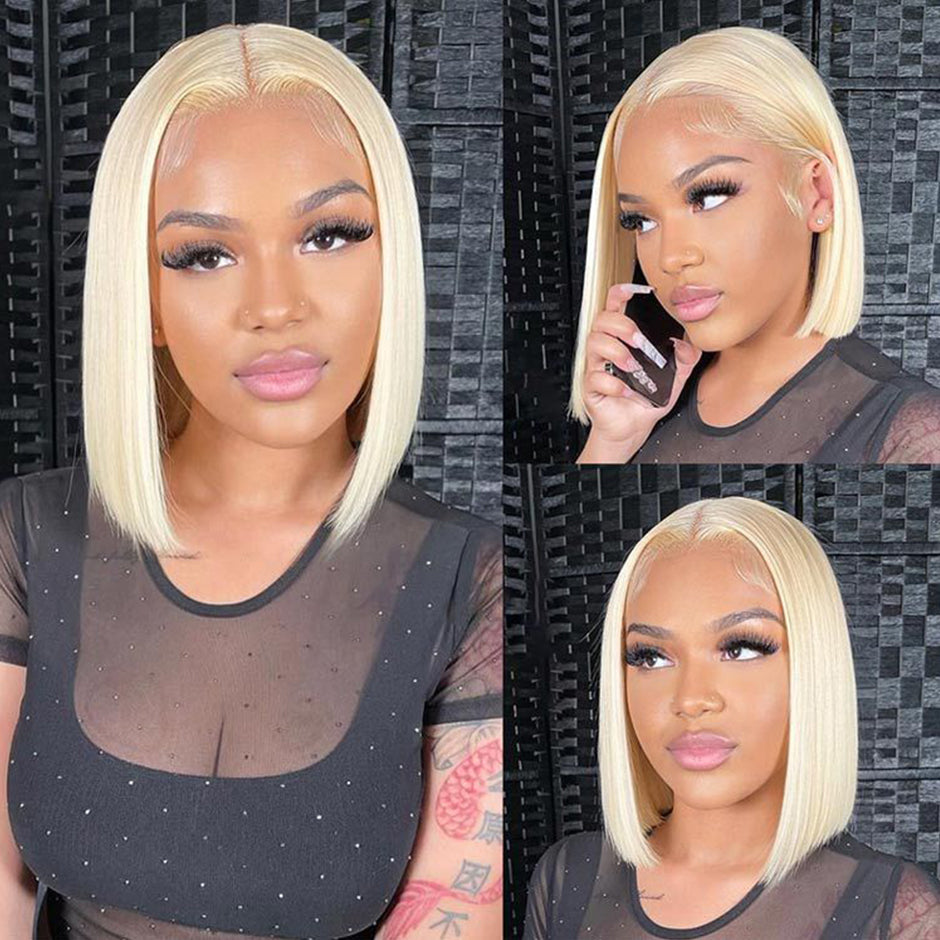 FORGIRLFOREVER  613 Blonde Straight Bob Wig 4x4 13x4 HD Lace Front Human Hair Wigs For Women