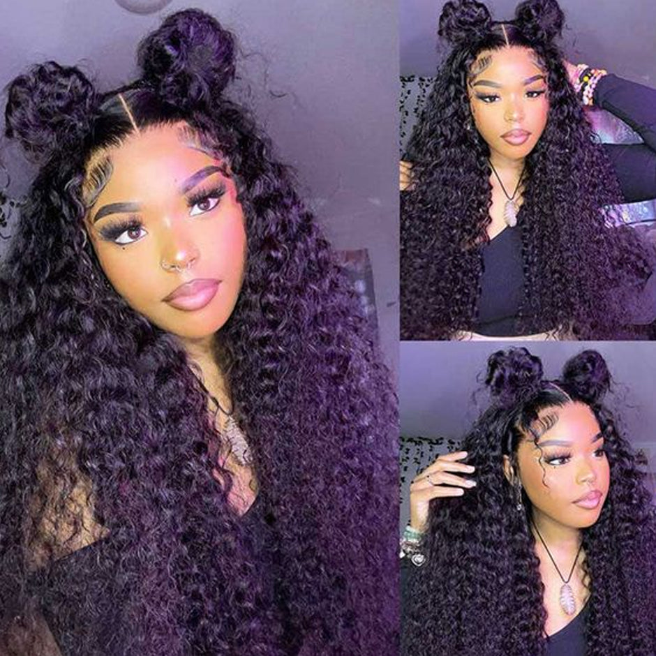 【Black Friday Sale】FORGIRLFOREVER 13x4 Kinky Curly Lace Frontal Wig Pre-plucked Lace Front Human Hair Wigs