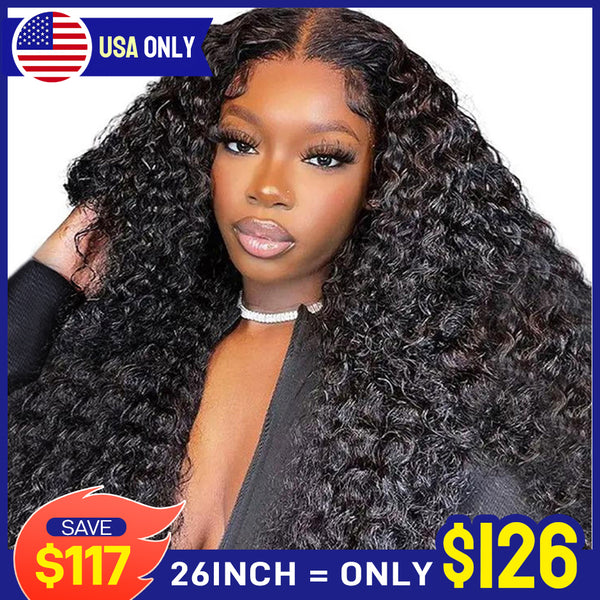 FORGIRLFOREVER 13x4 Kinky Curly Lace Frontal Wig Pre-plucked Lace Front Human Hair Wigs