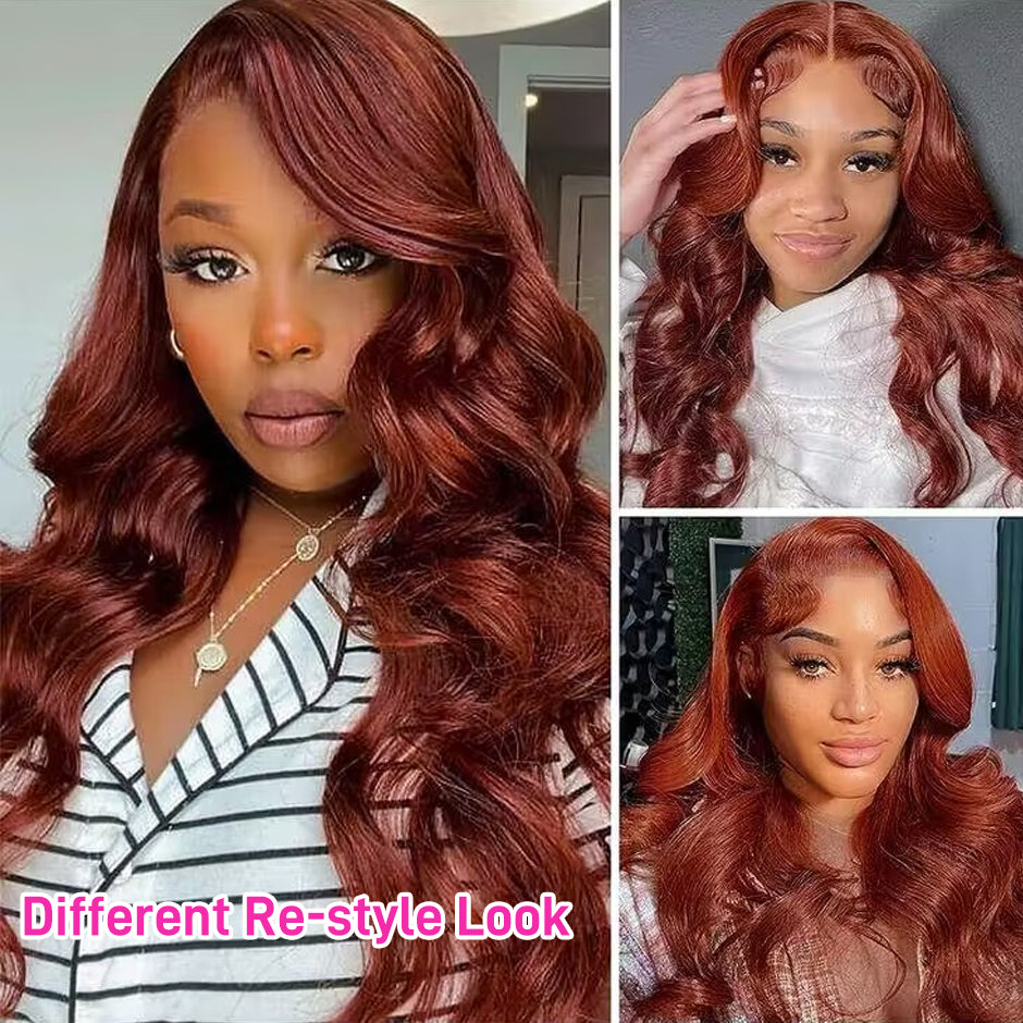 FORGIRLFOREVER Reddish Brown  13x4 Straight Wig Preplucked Lace Front Human Hair Wigs