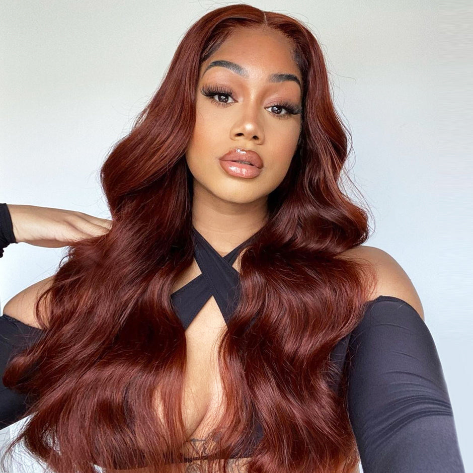 FORGIRLFOREVER #33 Reddish Brown Wig 6x4 Wear Go Body Wave Wig 180% Density Glueless Wig Pre-Cut Human Hair Wigs With Baby Hair