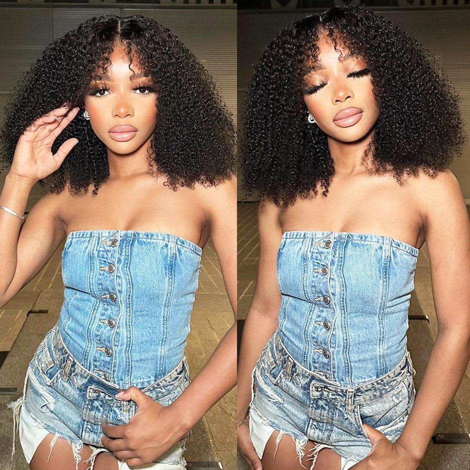 FORGIRLFOREVER 9X6 Kinky Curly Wear Go Glueless Wig 5 Seconds Quick Install Pre-Cut Human Hair Wig Beginner Friendly