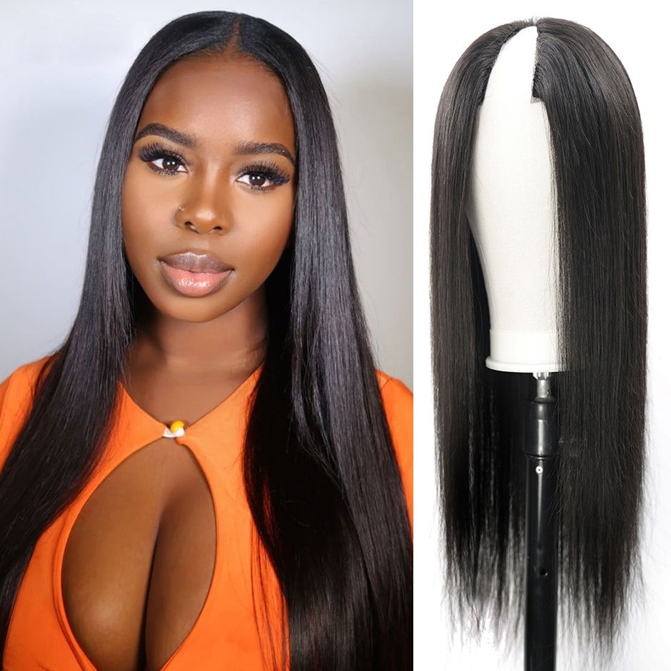 FORGIRLFOREVER V Part Straight Wig 180% Density No Leave Out Human Hair Wigs For Black Women No Lace Wig