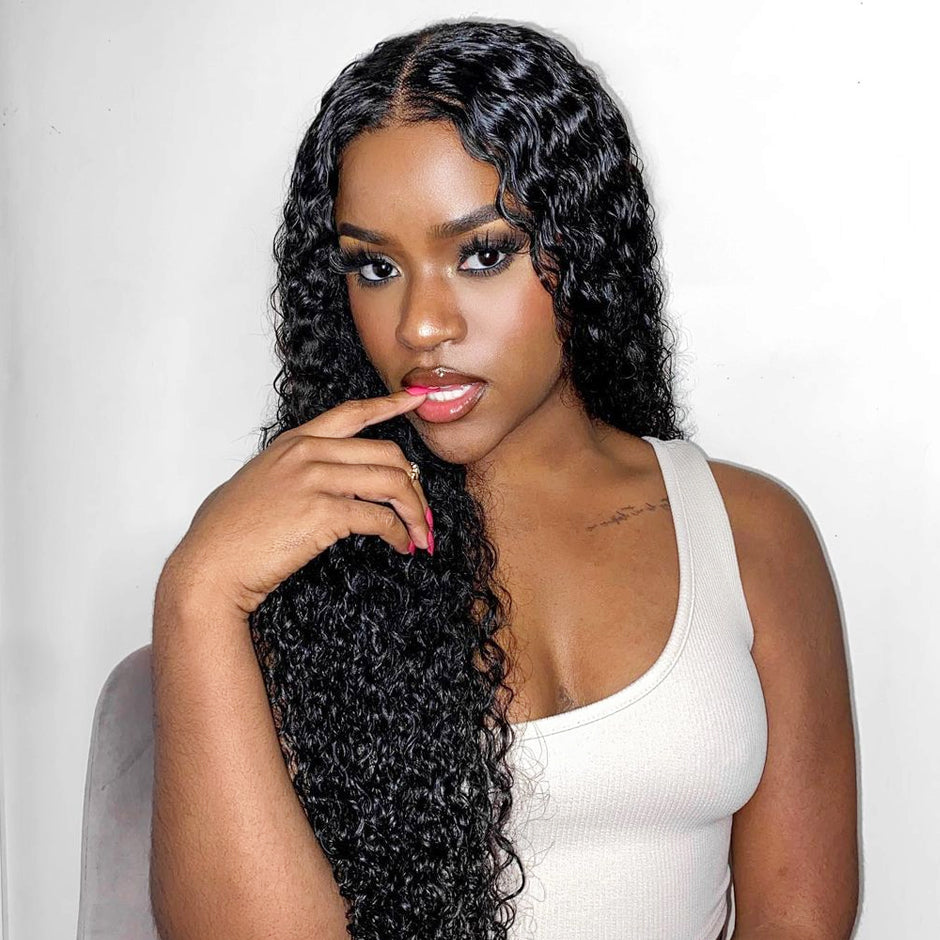 FORGIRLFOREVER Deep Wave Human Hair Wigs 4x4 Lace Closure Wig Preplucked Deep Curly Lace Wig