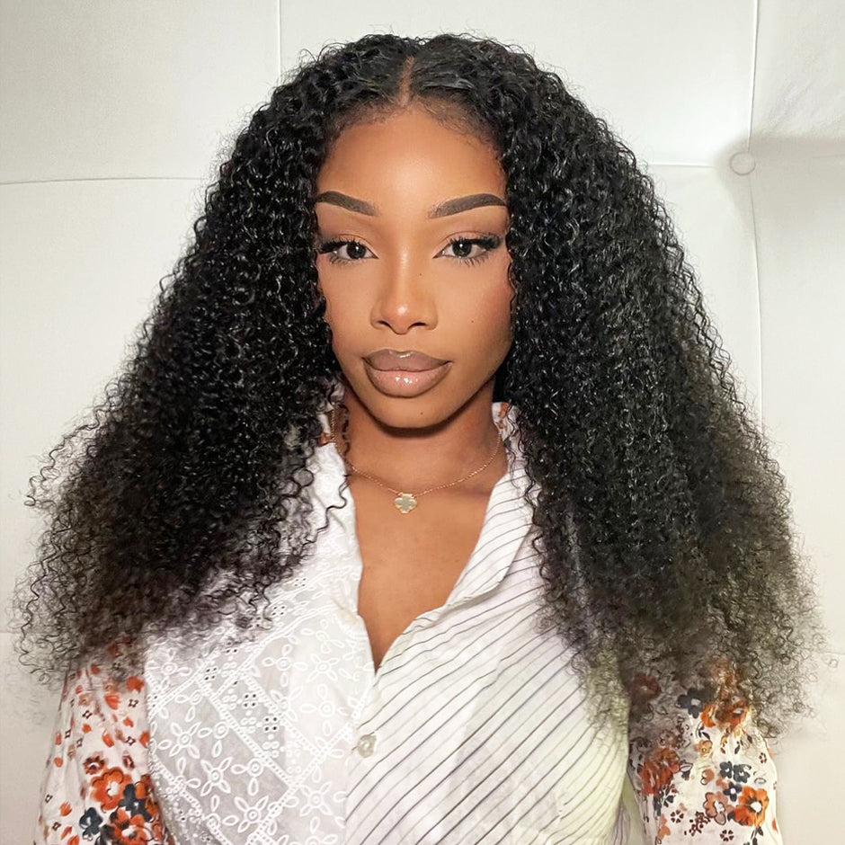 FORGIRLFOREVER Kinky Curly Wear Go Wig Pre-Cut Lace Glueless Human Hair Wig Beginner Friendly