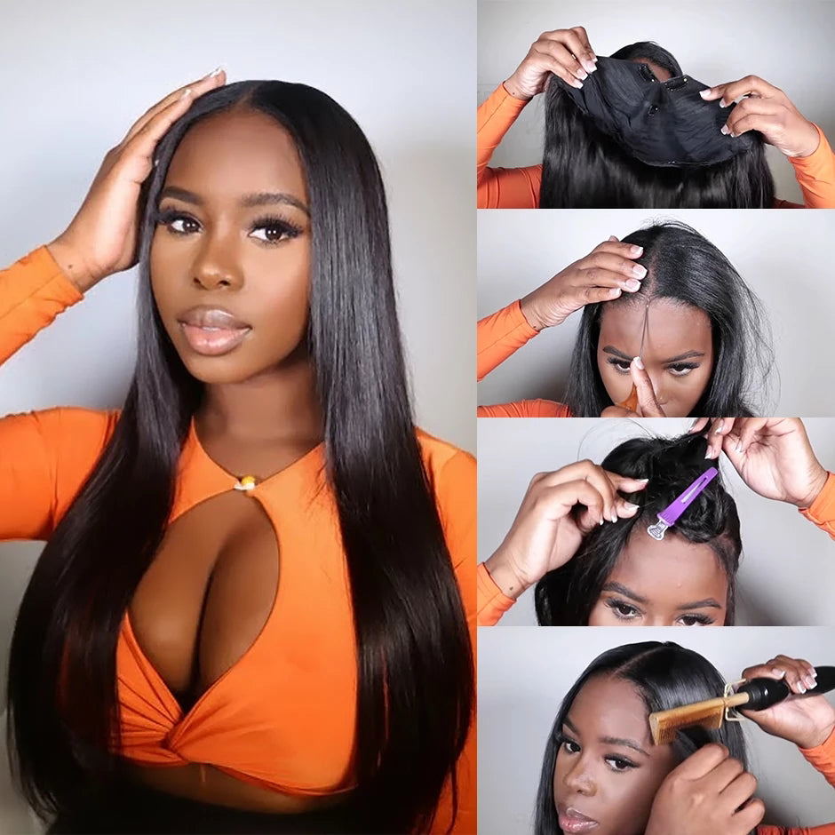 FORGIRLFOREVER V Part Straight Wig 180% Density No Leave Out Human Hair Wigs For Black Women No Lace Wig