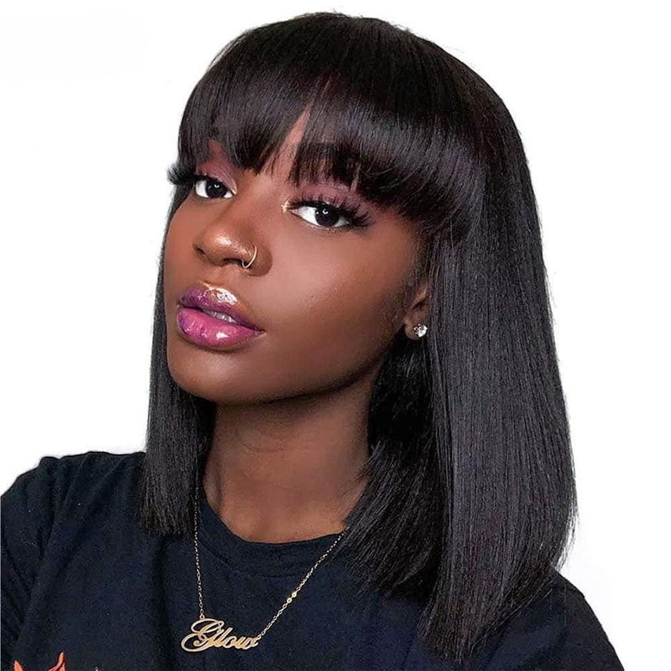 FORGIRLFOREVER Straight Bob With Bang New Fashion 12inch Bang Bob Wig