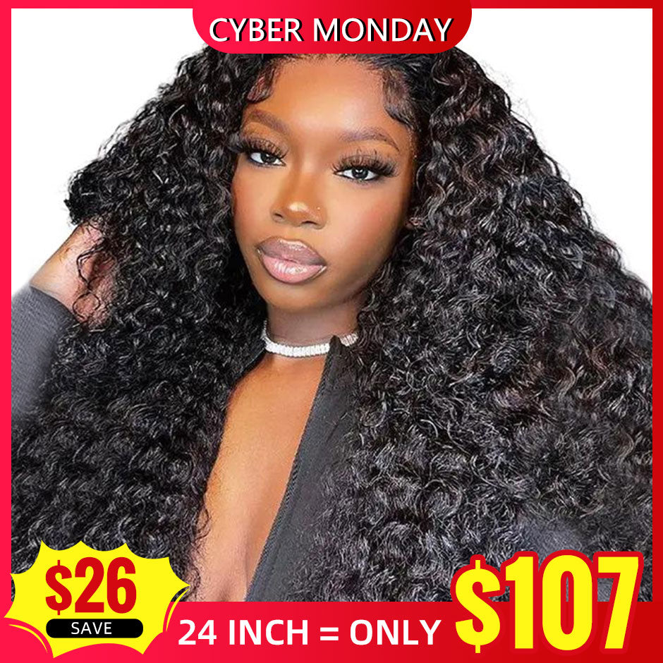 【Black Friday Sale】FORGIRLFOREVER 13x4 Kinky Curly Lace Frontal Wig Pre-plucked Lace Front Human Hair Wigs