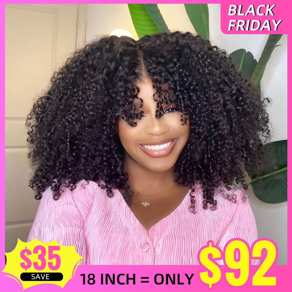 【Black Friday Sale】 FREE UPGRADE FORGIRLFOREVER 9x6 Wear Go Glueless Wig 5 Seconds Quick Install Pre-Cut Kinky Curly Human Hair Wig Beginner Friendly