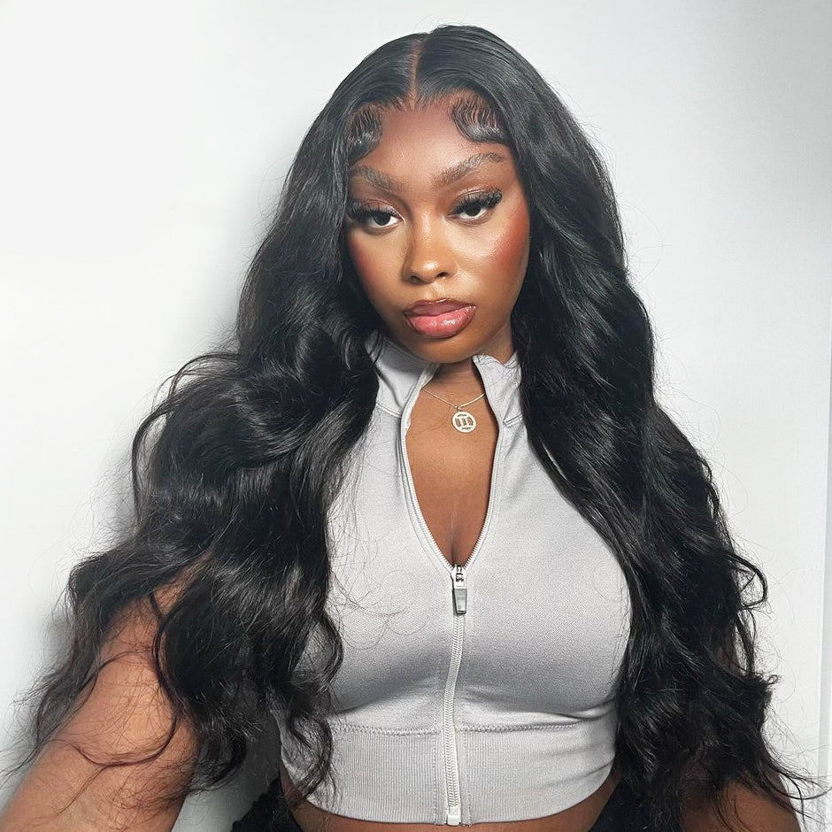 FORGIRLFOREVER 13x6 Body Wave Lace Frontal Wig Pre-Plucked Ocean Body Wave Human Hair Wigs