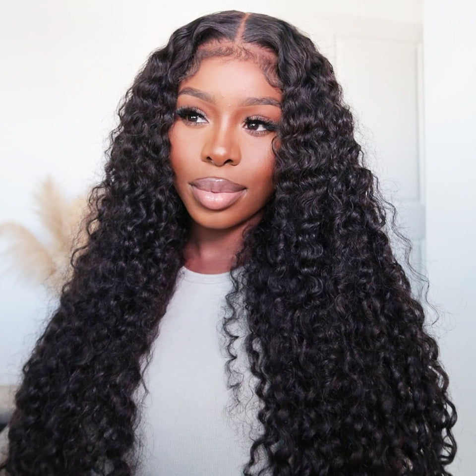 FORGIRLFOREVER Deep Wave Human Hair Wigs 9x6 Wear Go Glueless Wig Pre-plucked Deep Curly Lace Frontal Wig