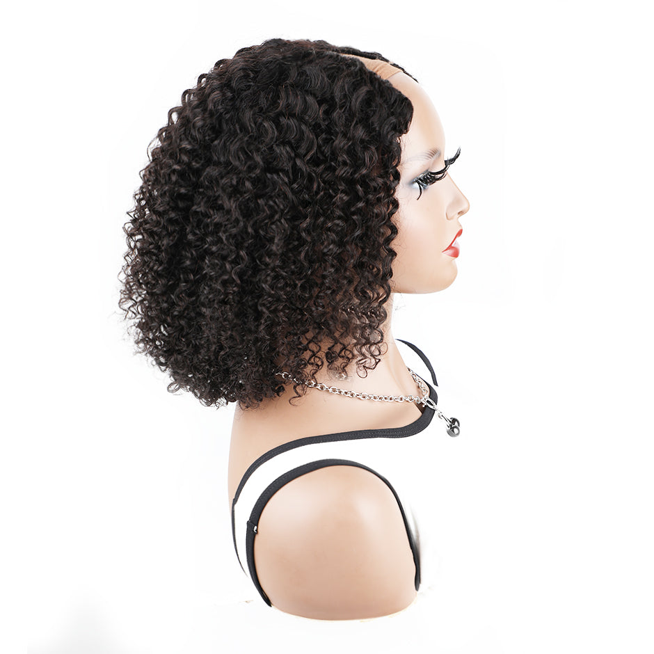 [CLEARANCE SALE] FORGIRLFOREVER Short Bob V Part Wig Human Hair Kinky Curly Wig No Leave Out Thin Part Wigs For Women