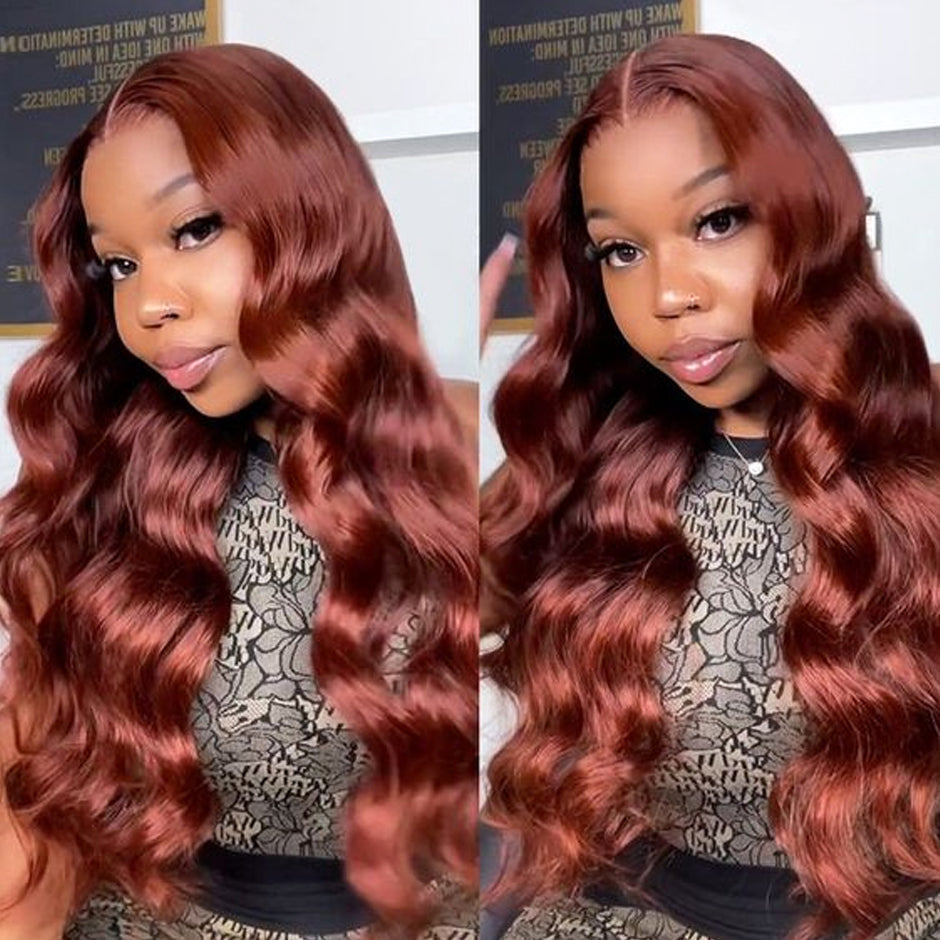 [CLEARANCE SALE] FORGIRLFOREVER #33 Reddish Brown Wig 6x4 Wear Go Body Wave Wig 180% Density Glueless Wig Pre-Cut Human Hair Wigs With Baby Hair