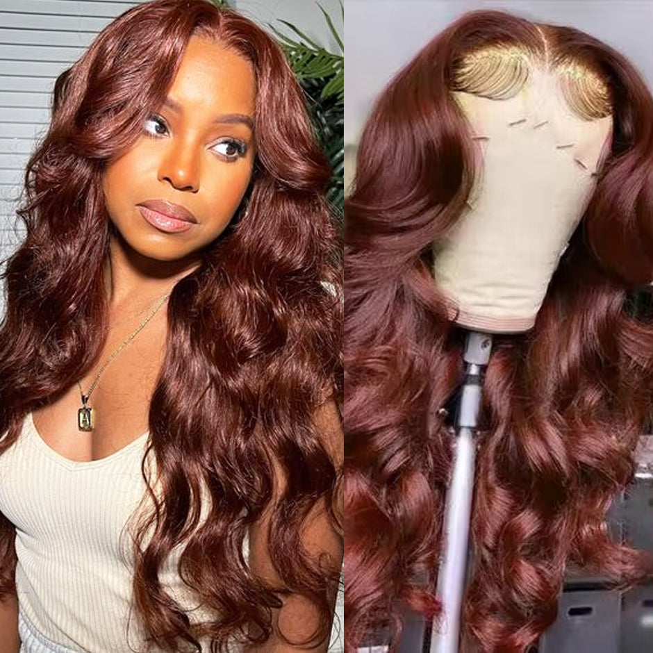 FORGIRLFOREVER Reddish Brown Body Wave Wig 13x4 Lace Front Human Hair Wigs With Baby Hair