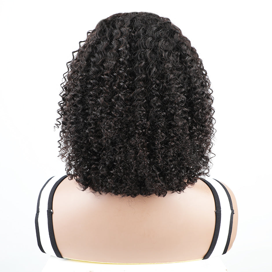 [CLEARANCE SALE] FORGIRLFOREVER Short Bob V Part Wig Human Hair Kinky Curly Wig No Leave Out Thin Part Wigs For Women