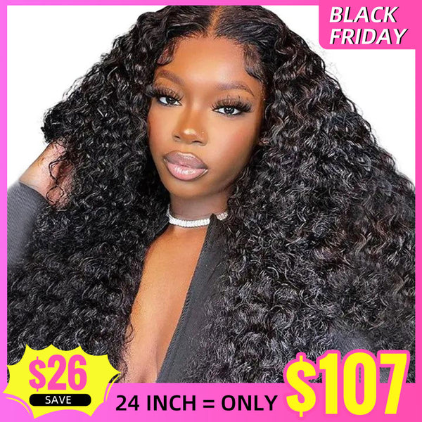 【Black Friday Sale】FORGIRLFOREVER 13x4 Kinky Curly Lace Frontal Wig Pre-plucked Lace Front Human Hair Wigs