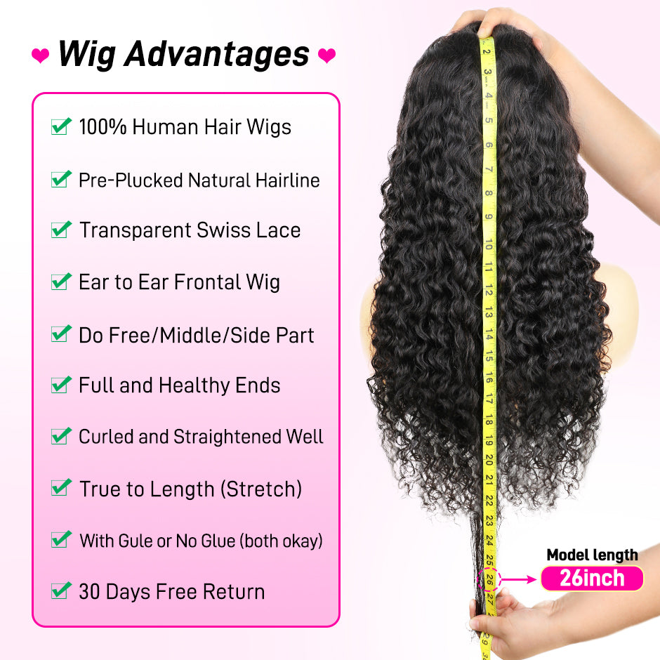 【Black Friday Sale】FORGIRLFOREVER 13x6 Water Wave Lace Frontal Wig With Baby Hair Preplucked Human Hair Wigs