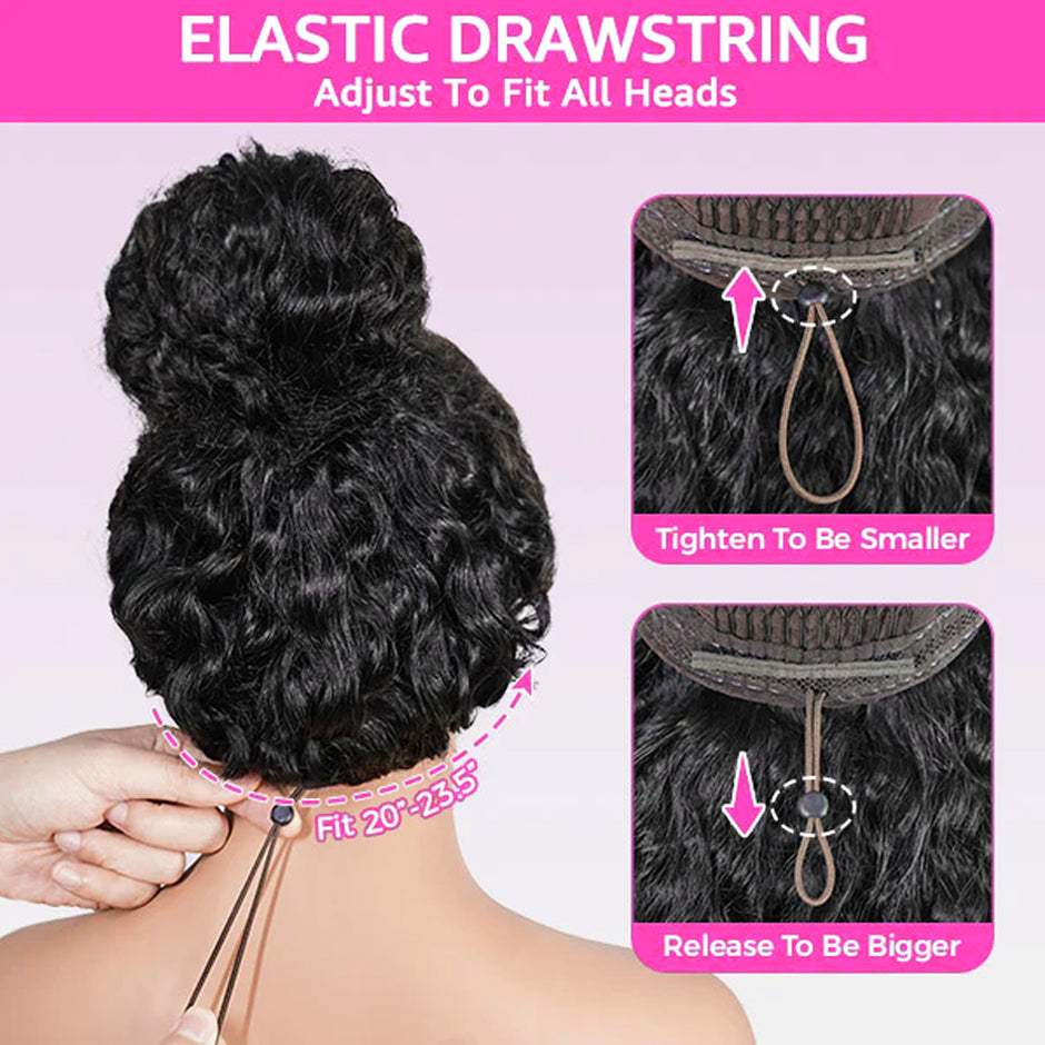 FORGIRL FOREVER 13x6 Wear Go Glueless Wig With Drawstring Quick Easy Install Ear To Ear Water Wave Bleached Knots Pre-Cut Lace Frontal Human Hair Wig Beginner Friendly
