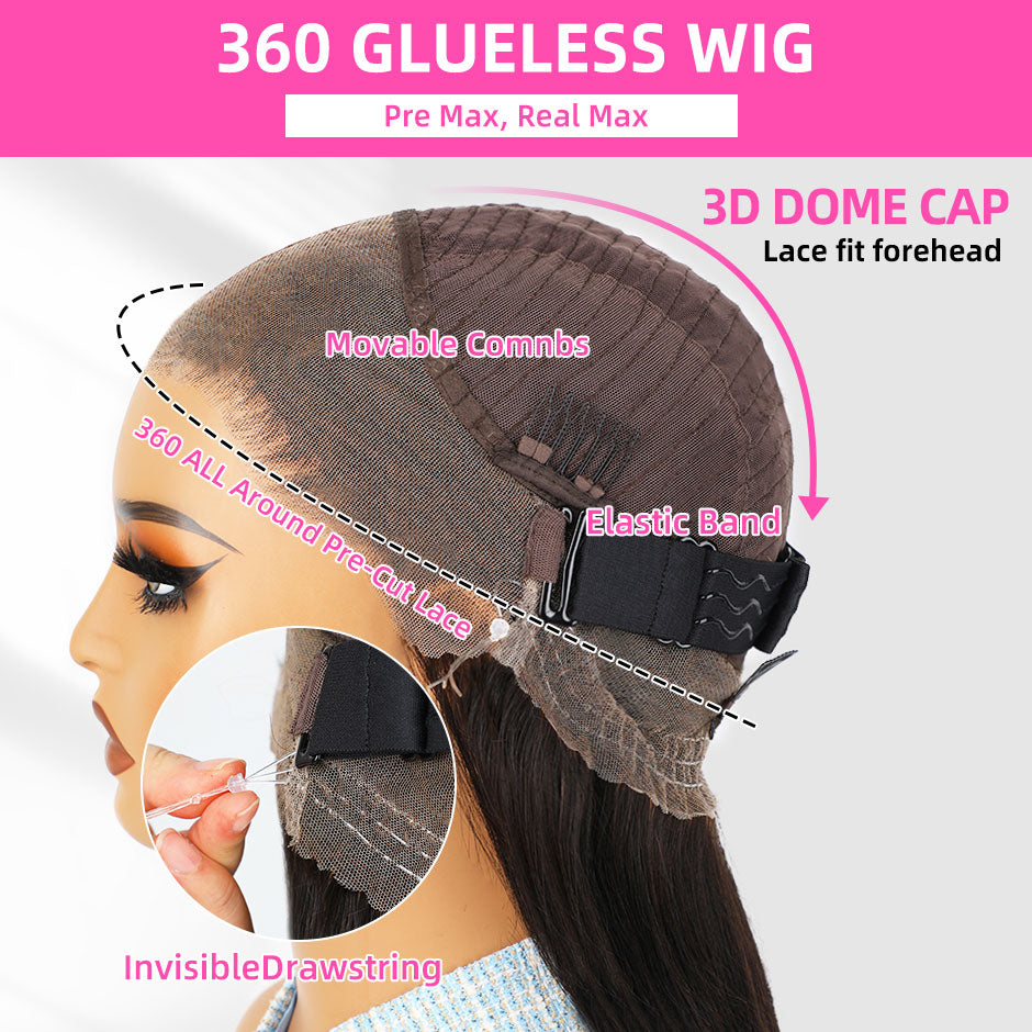 【NEW IN】FORGIRLFOREVER 360 Straight Glueless Wig Invisi Drawstring Wear And Go Wig Quick Install Pre-Bleached And Pre-Cut HD Lace Human Hair Wigs Beginner Friendly