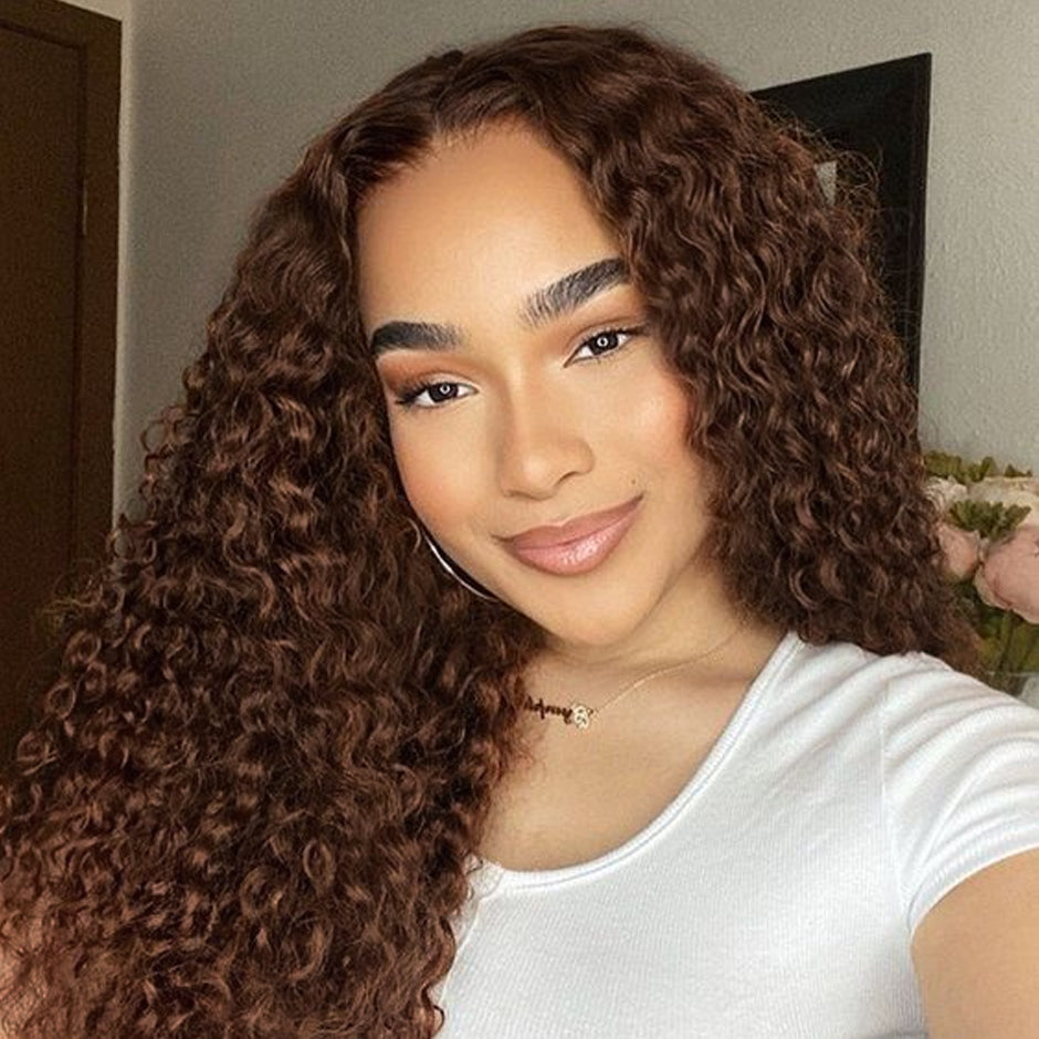 FORGIRLFOREVER #4 Chocolate Brown Water Wave Wig Preplucked 13x4 Human Hair Lace Frontal Wig