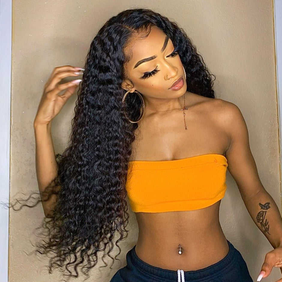 FORGIRLFOREVER Deep Wave Human Hair Wigs 9x6 Wear Go Glueless Wig Pre-plucked Deep Curly Lace Frontal Wig