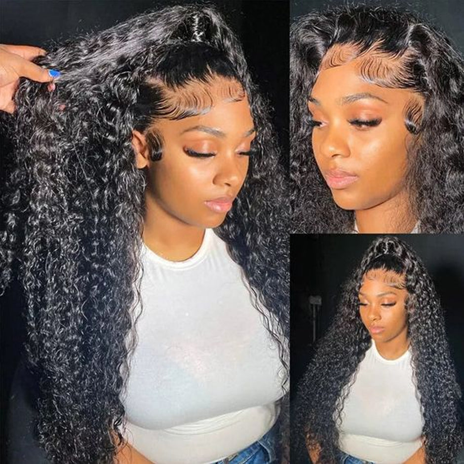 【Black Friday Sale】FORGIRLFOREVER 13x4 Kinky Curly Lace Frontal Wig Pre-plucked Lace Front Human Hair Wigs