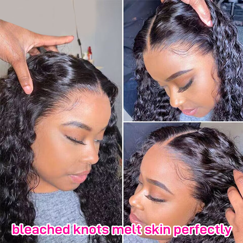 FORGIRLFOREVER Pre-bleached Knots Water Wave Wig 13x4 Human Hair Lace Frontal Wigs Natural Color