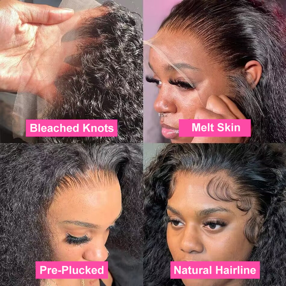FORGIRLFOREVER Kinky Curly Wig 13x6 Bleached Knots Lace Frontal Wig Natural Color Human Hair Wigs