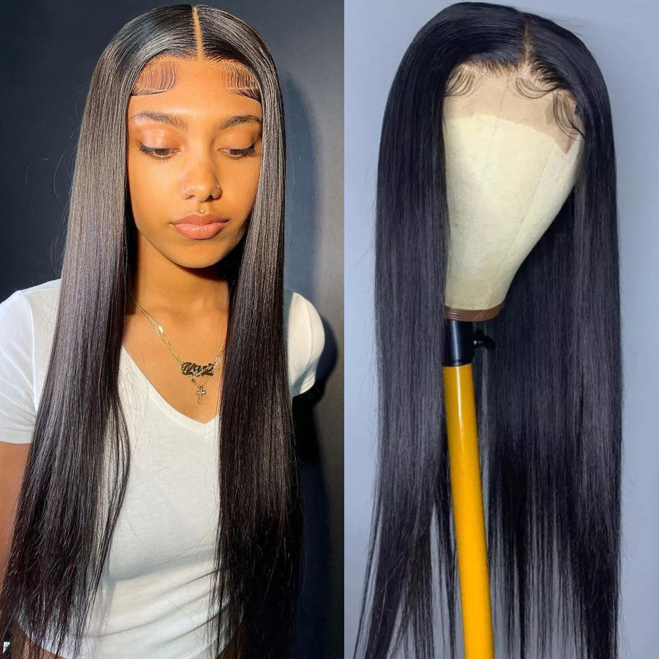 FORGIRLFOREVER Straight Human Hair Wigs 4x4 Lace Closure Wig Preplucked Natural Hairline