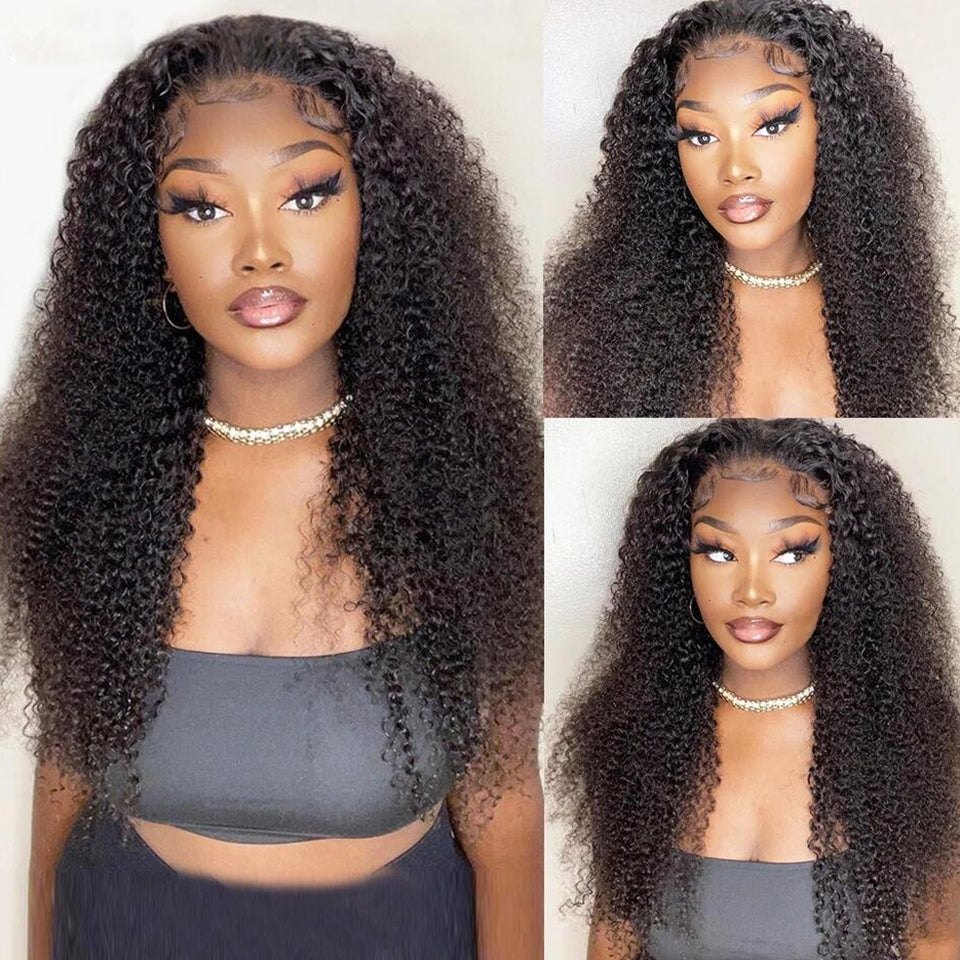 FORGIRLFOREVER 13x4 Kinky Curly Lace Frontal Wig Pre-plucked Lace Front Human Hair Wigs