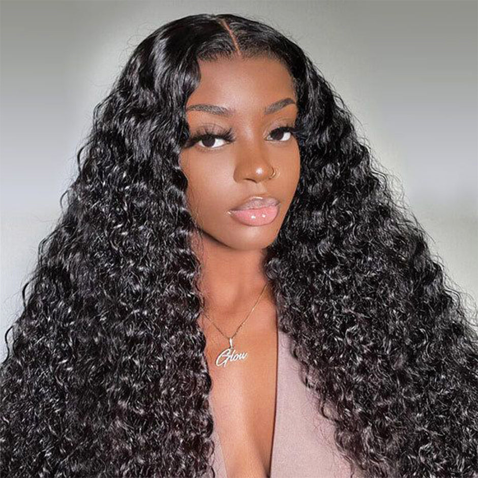 FORGIRLFOREVER 13x6 Deep Wave Wig Natural Color Deep Curly Lace Frontal Human Hair Wigs