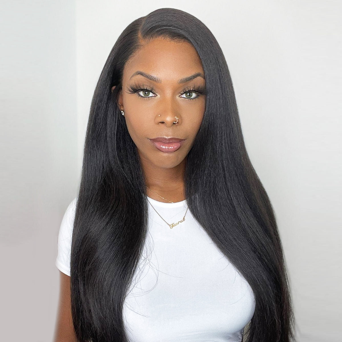 FORGIRLFOREVER 6X4 Pre-cut Kinky Straight Wig Quick Install Wear Go Guleless Wig Natural Color Yaki Straight Human Hair Wigs