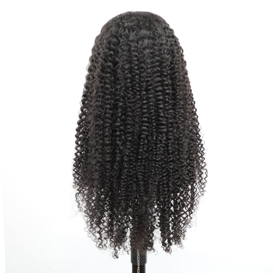 FORGIRLFOREVER Kinky Curly V Part Wig Human Hair No Leave Out Thin Part Wig For Black Women 180% Density No Lace Wig