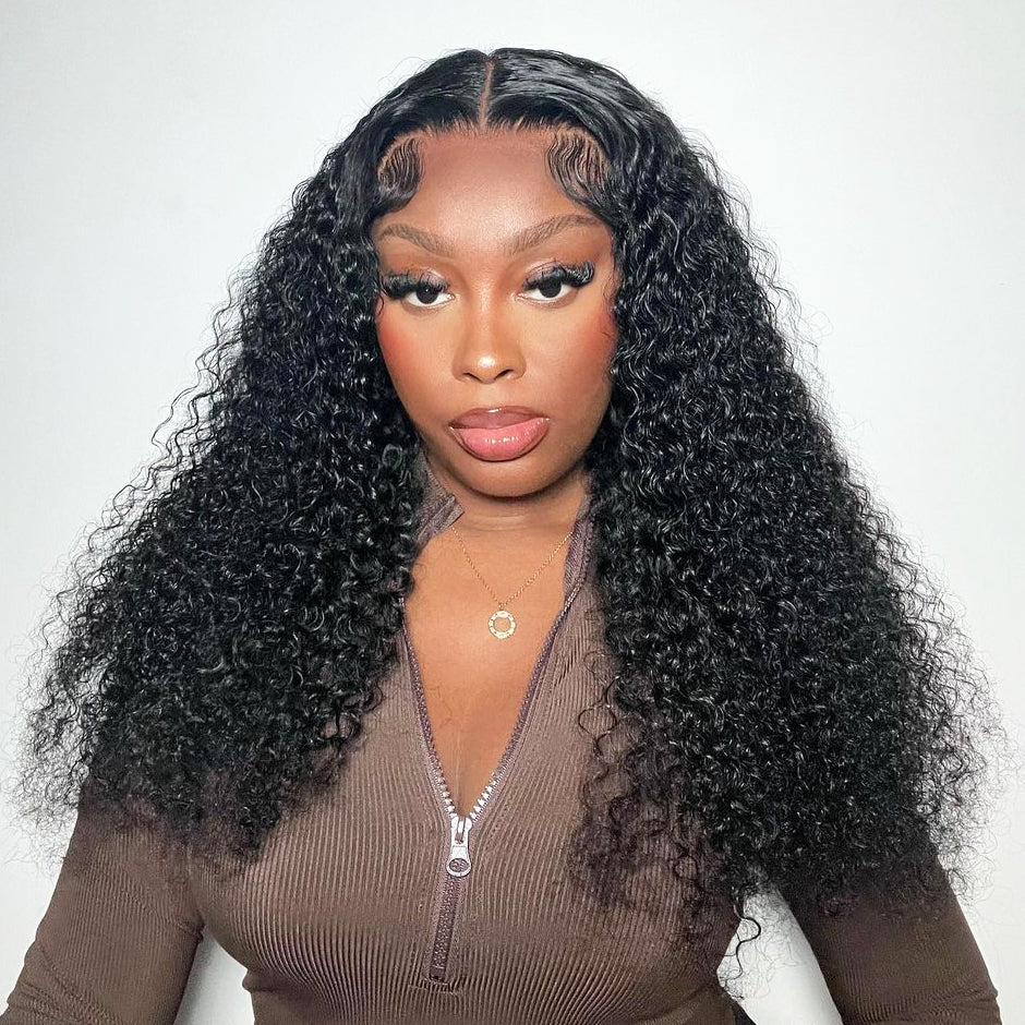 FORGIRLFOREVER 13x4 Kinky Curly Lace Frontal Wig Pre-plucked Lace Front Human Hair Wigs